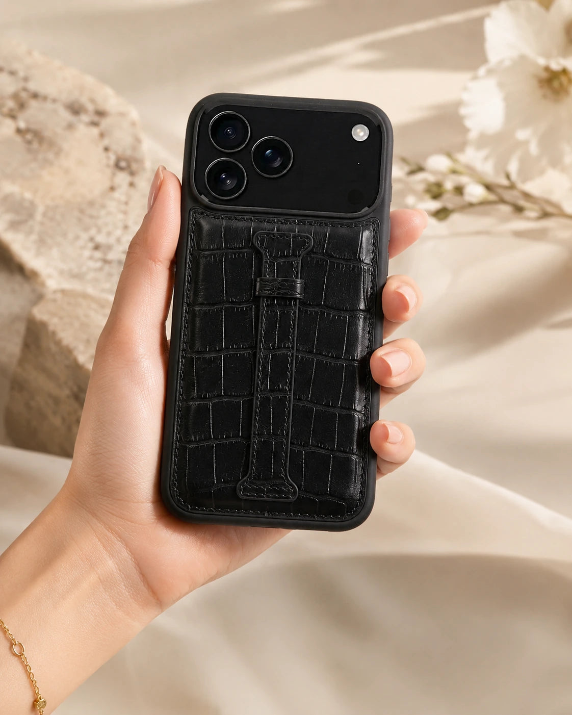 Kemerli iPhone Kılıfı | Siyah Mat Croco