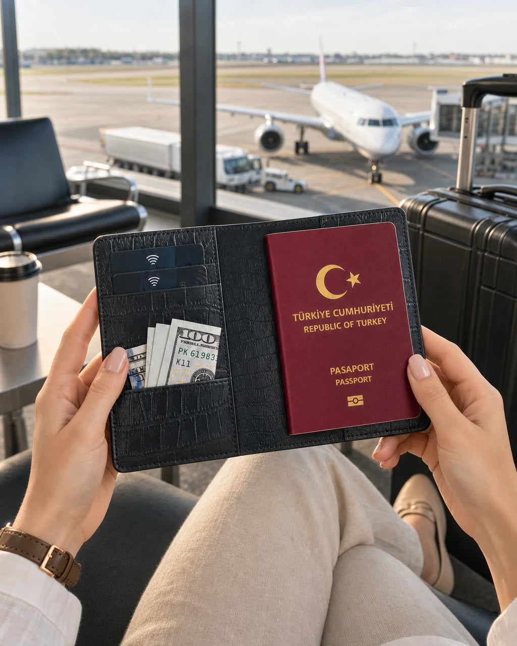 Siyah Mat Croco deri pasaport kılıfı - görsel 3