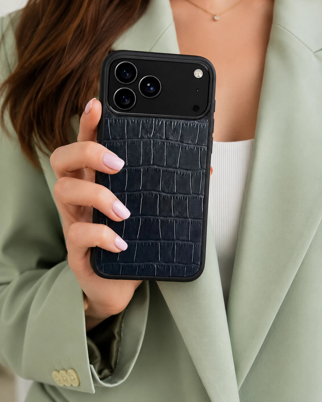 Deri iPhone Kılıfı | Siyah Mat Croco | Havuz