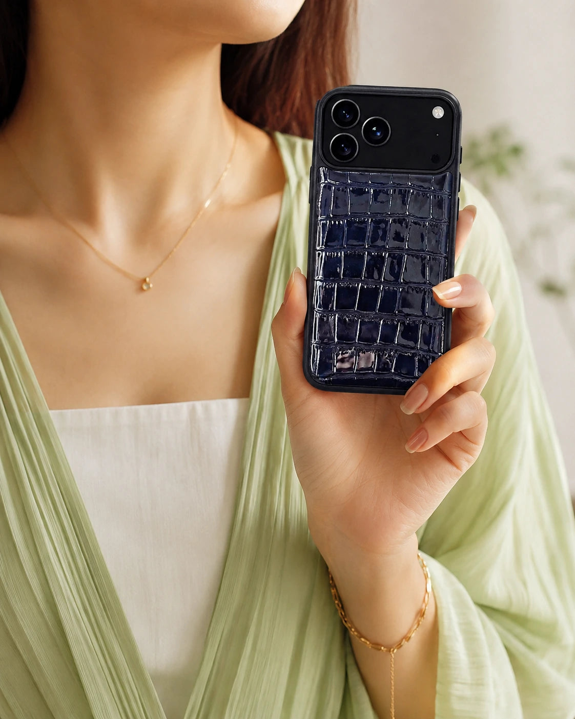 Deri iPhone Kılıfı | Siyah Rugan Croco | Havuz