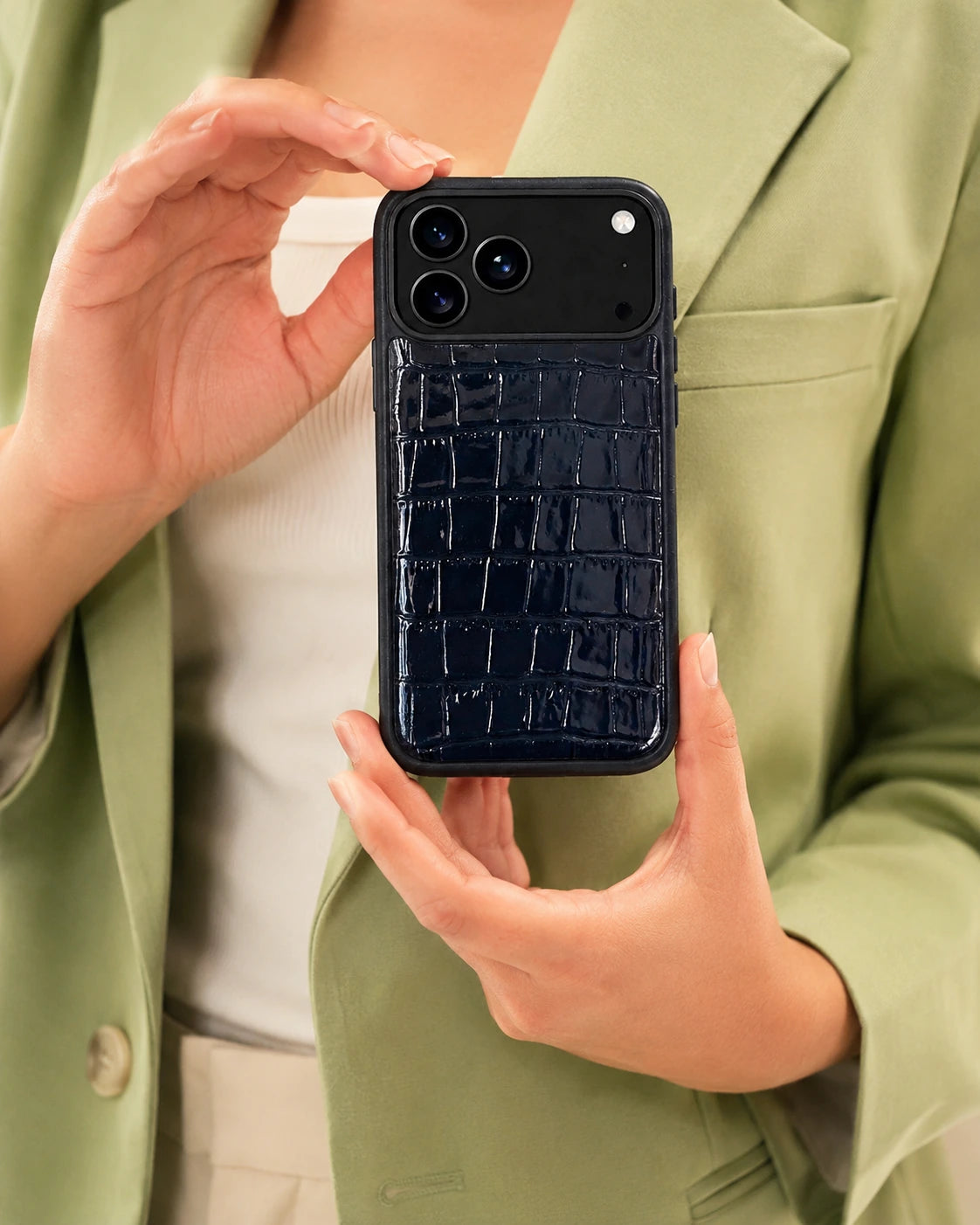 Deri iPhone Kılıfı | Siyah Rugan Croco | Havuz
