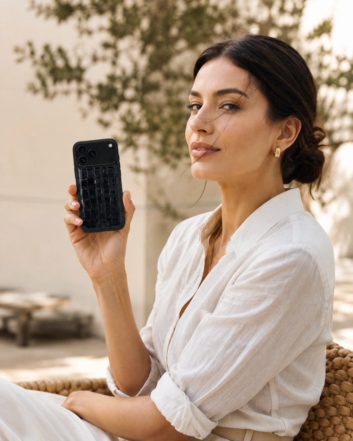 Kemerli iPhone Kılıfı | Siyah Rugan Croco