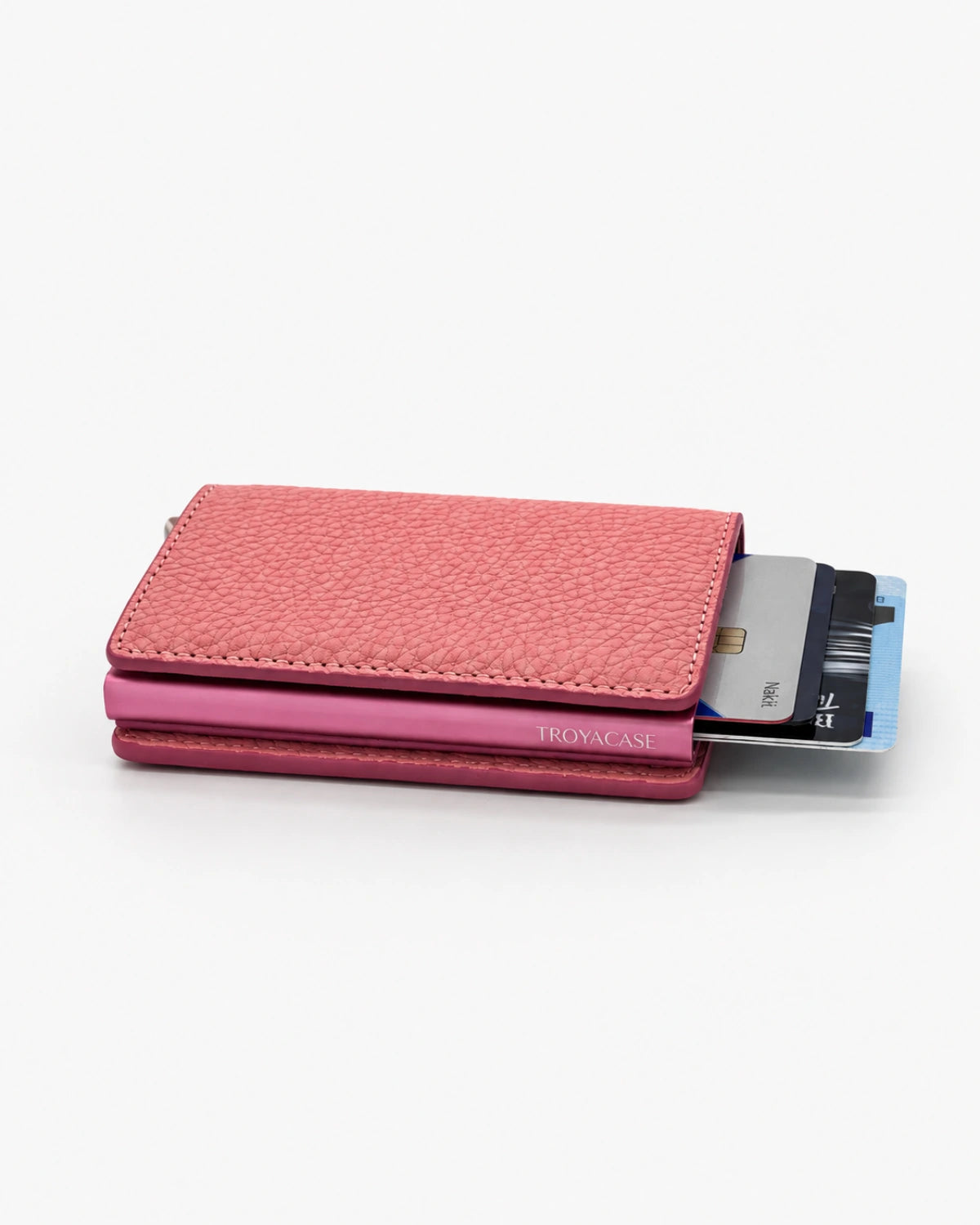 Troya Smart Slim Mekanizmalı Deri Kartlık | Pudra Pembe Togo