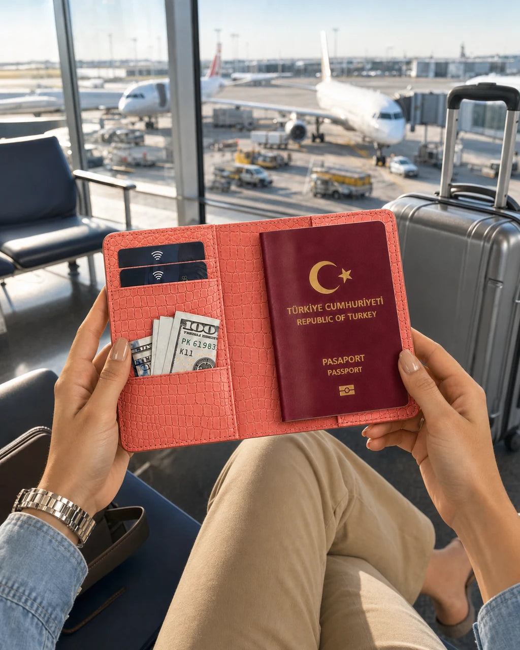 Somon Küçük Croco deri pasaport kılıfı - görsel 3