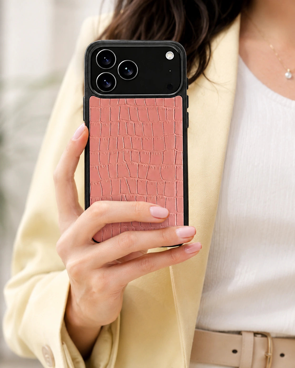 Deri iPhone Kılıfı | Somon Mat Croco | Havuz