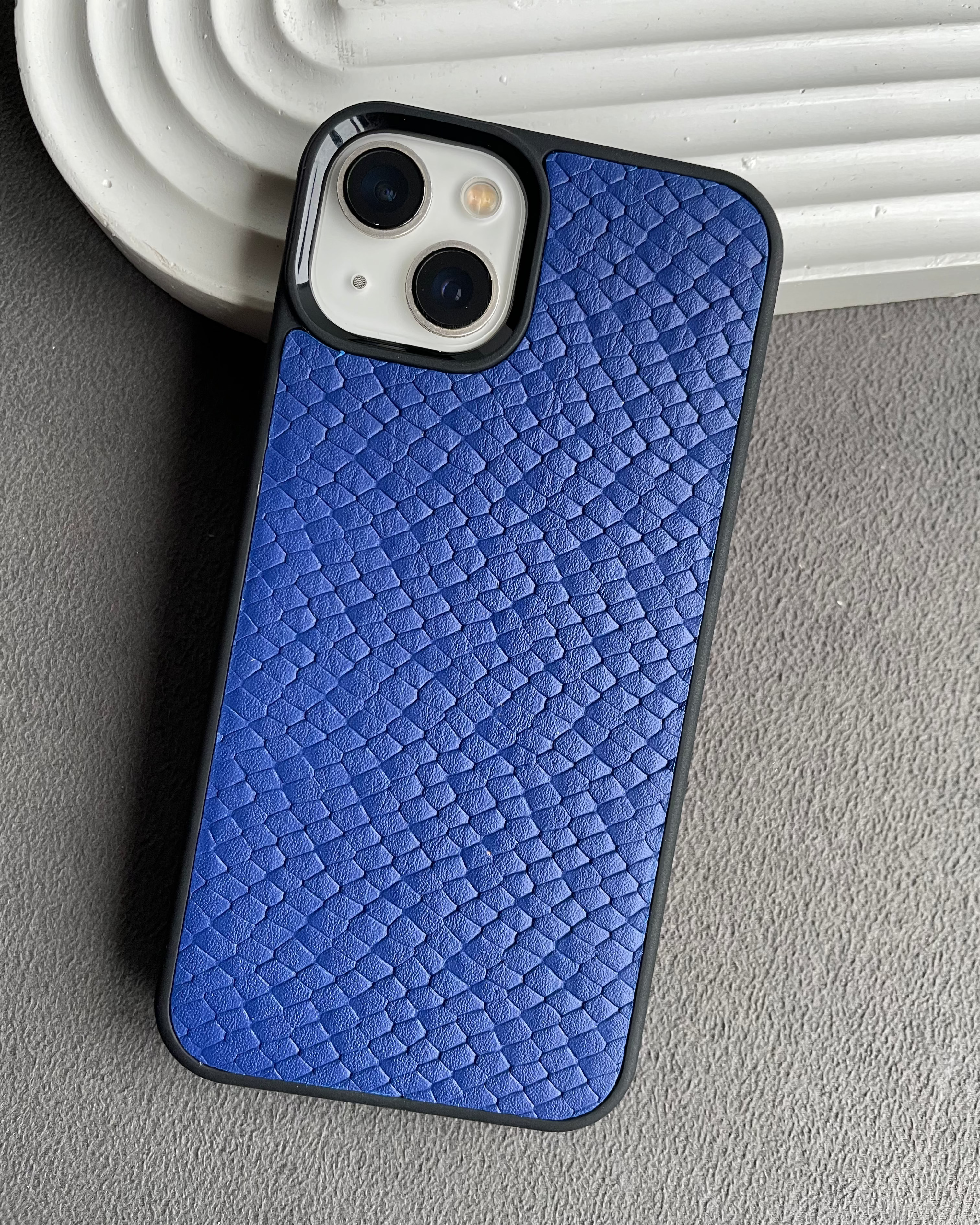 Su Pitonu Desenli Deri iPhone Kılıfı | Saks Mavi