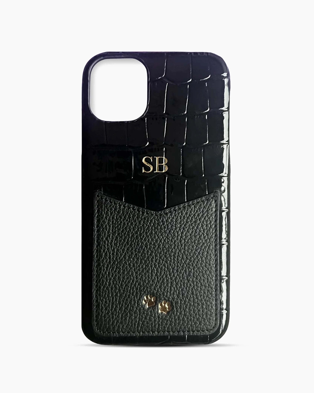 Siyah Croco Deri iPhone Kılıfı – Cepli Model