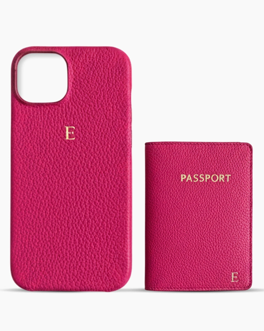 iPhone Kılıfı ve Pasaport Kılıfı Seti | Fuşya Togo