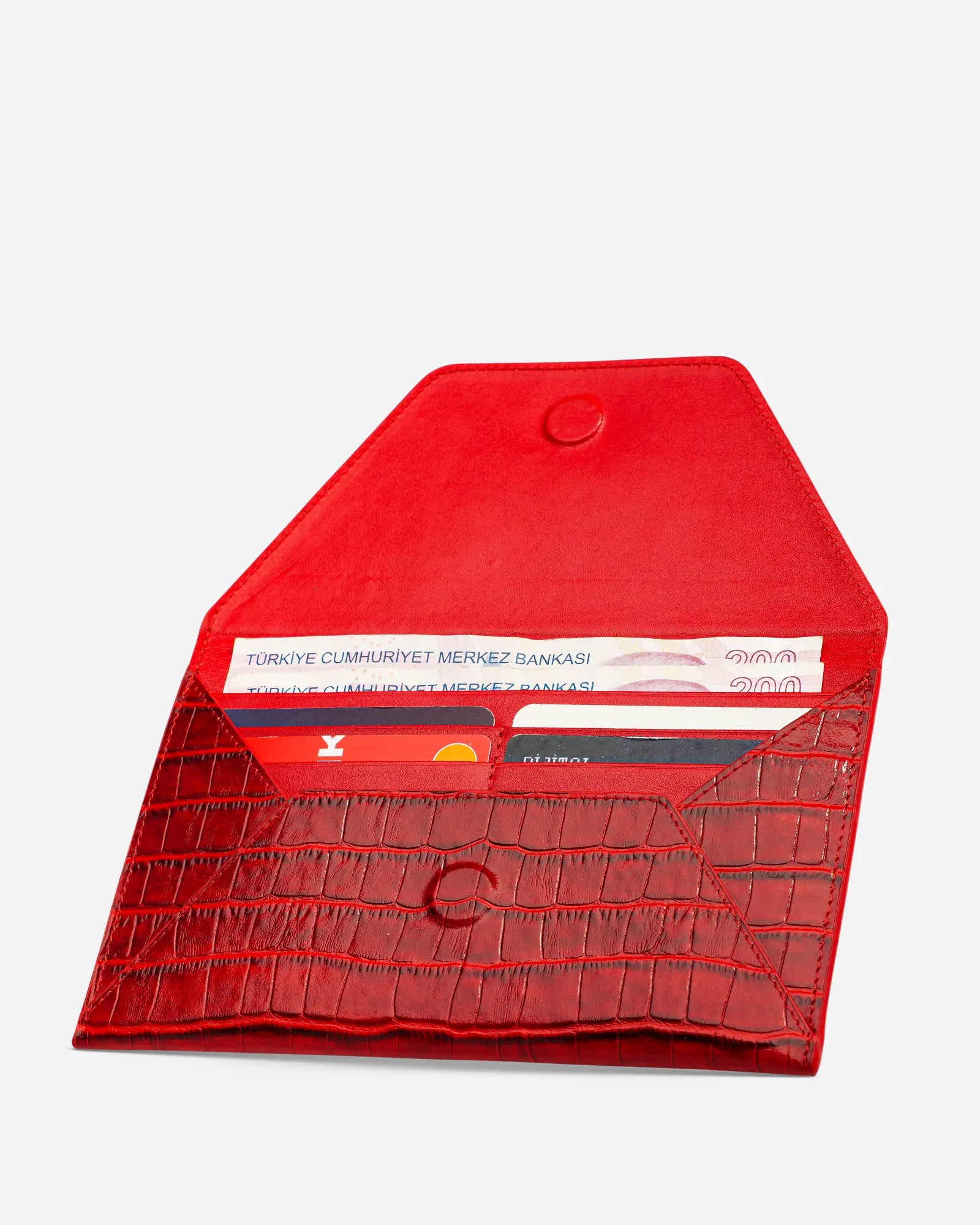 Deri Zarf Cüzdan Kırmızı Croco