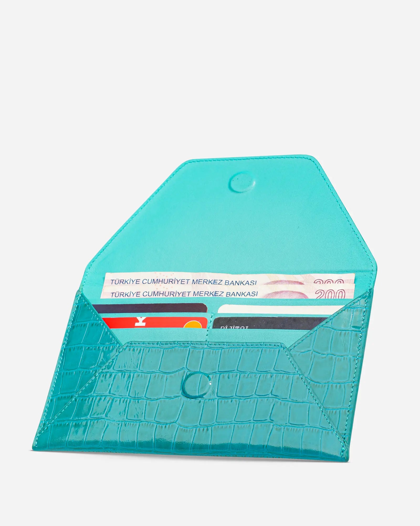 Deri Zarf Cüzdan Turkuaz Croco