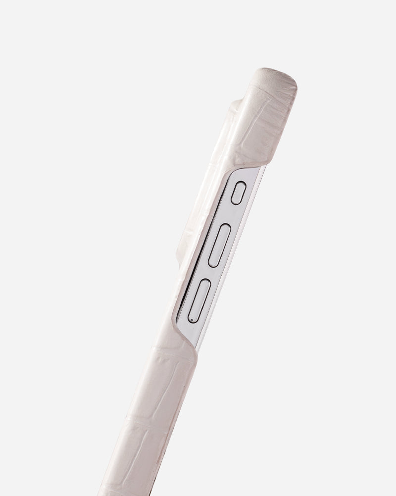 Emerald Serisi Beyaz Rugan Croco Deri iPhone Kılıfı