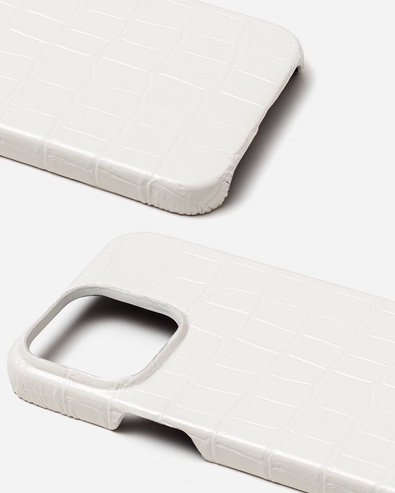 Emerald Serisi Beyaz Rugan Croco Deri iPhone Kılıfı