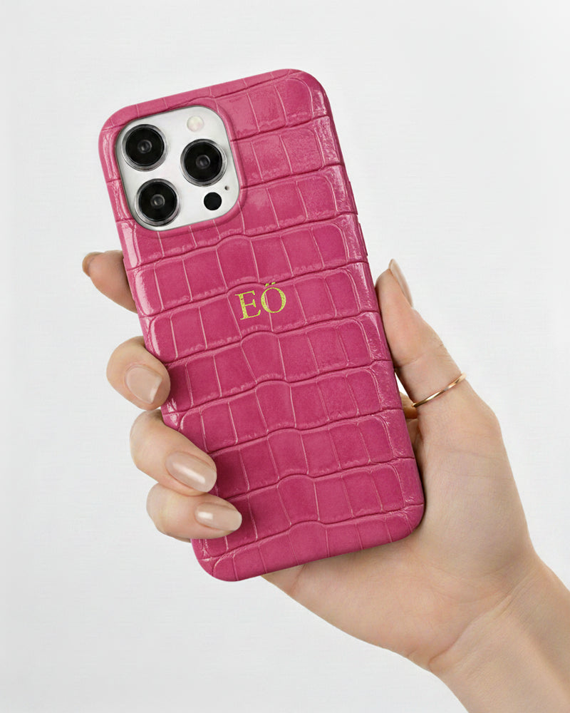 iPhone Kılıfı ve Kalpli Anahtarlık Seti | Fuşya Croco