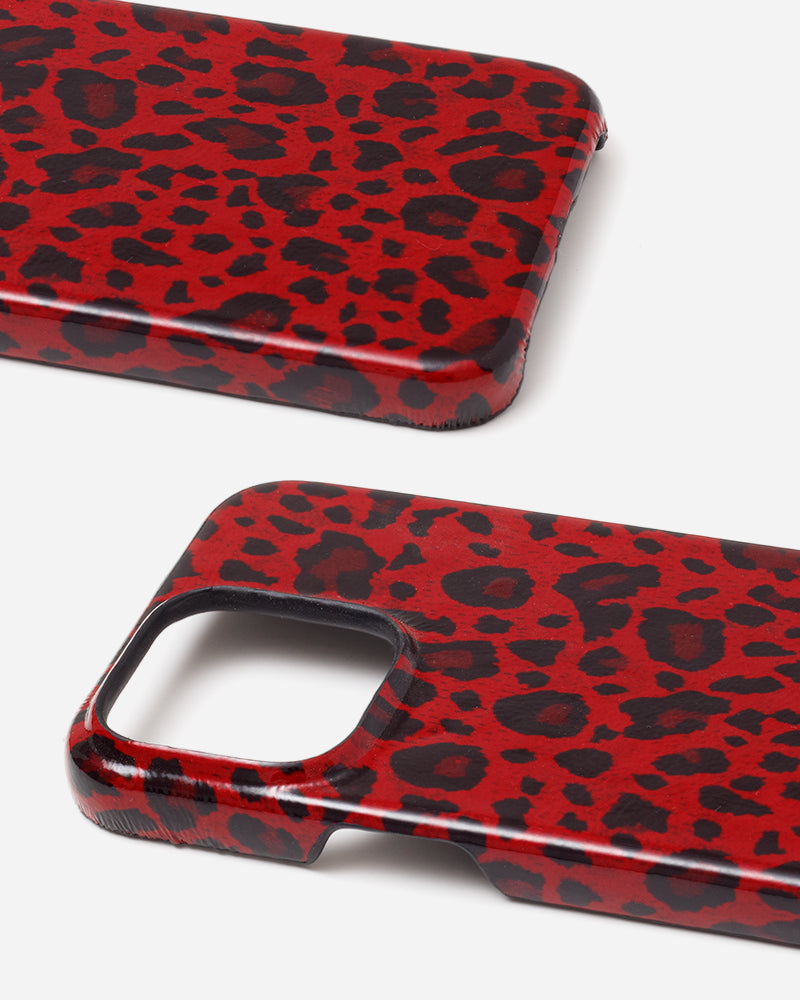 Kırmızı Rugan Leopar Deri iPhone Kılıfı