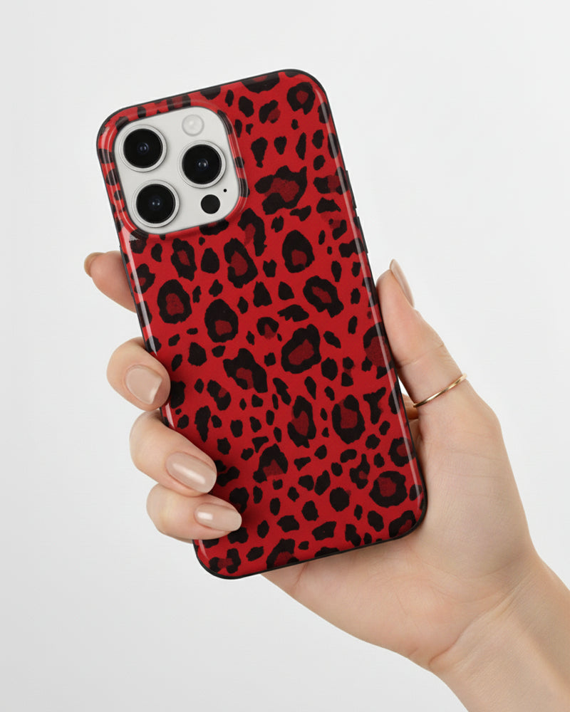 Kırmızı Rugan Leopar Deri iPhone Kılıfı