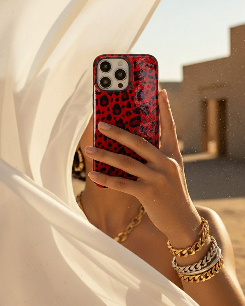 Kırmızı Rugan Leopar Deri iPhone Kılıfı