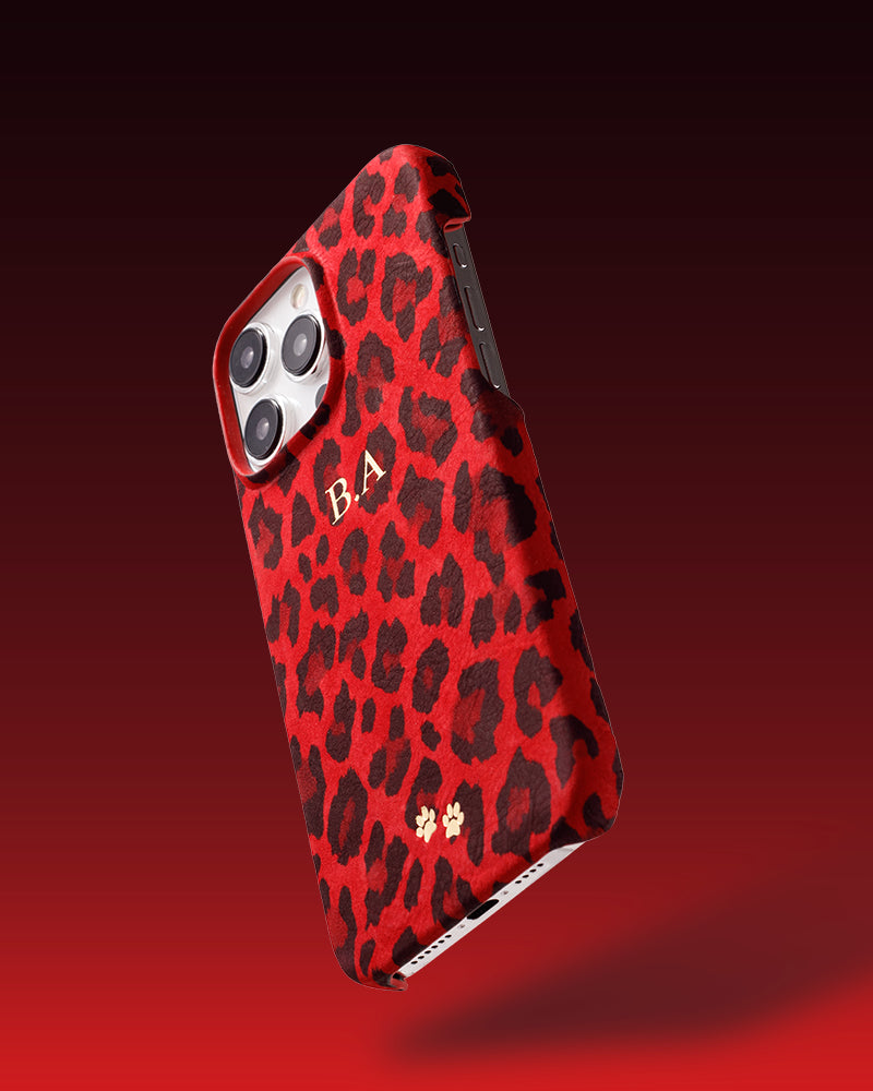 Kırmızı Leopar Desenli Suet Deri iPhone Kılıfı