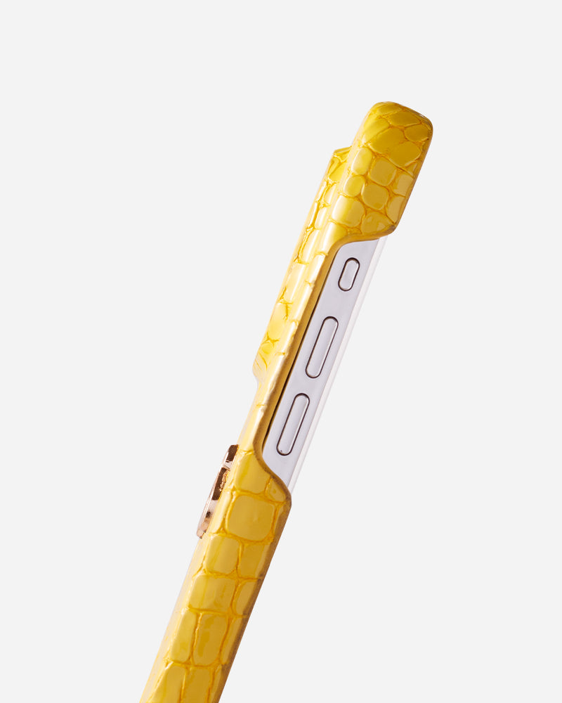 Sarı Küçük Croco Deri iPhone Kılıfı