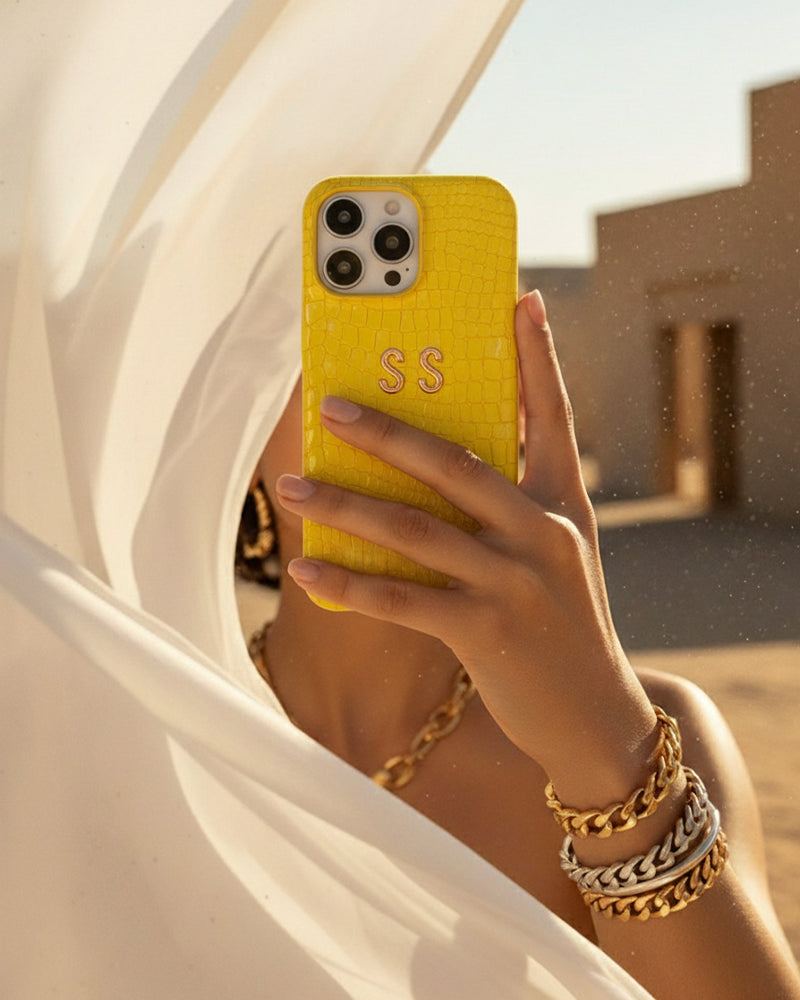Sarı Küçük Croco Deri iPhone Kılıfı