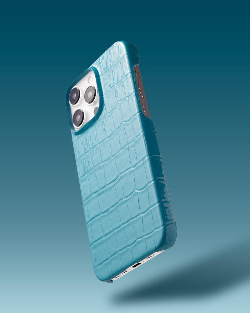 Croco Turkuaz Parlak Deri iPhone Kılıfı