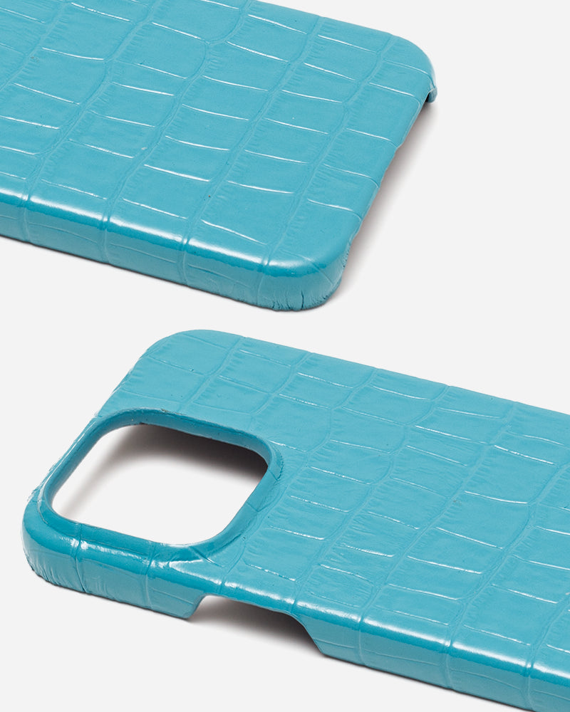 Croco Turkuaz Parlak Deri iPhone Kılıfı