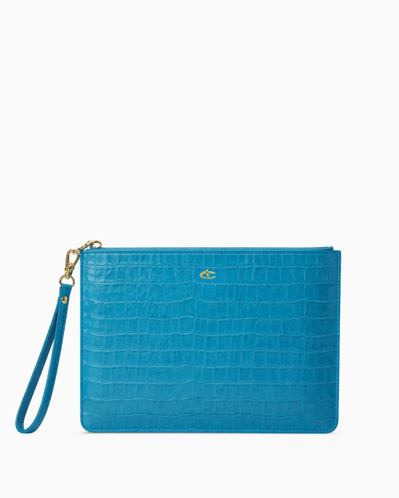 Deri Clutch Çanta | Turkuaz Croco