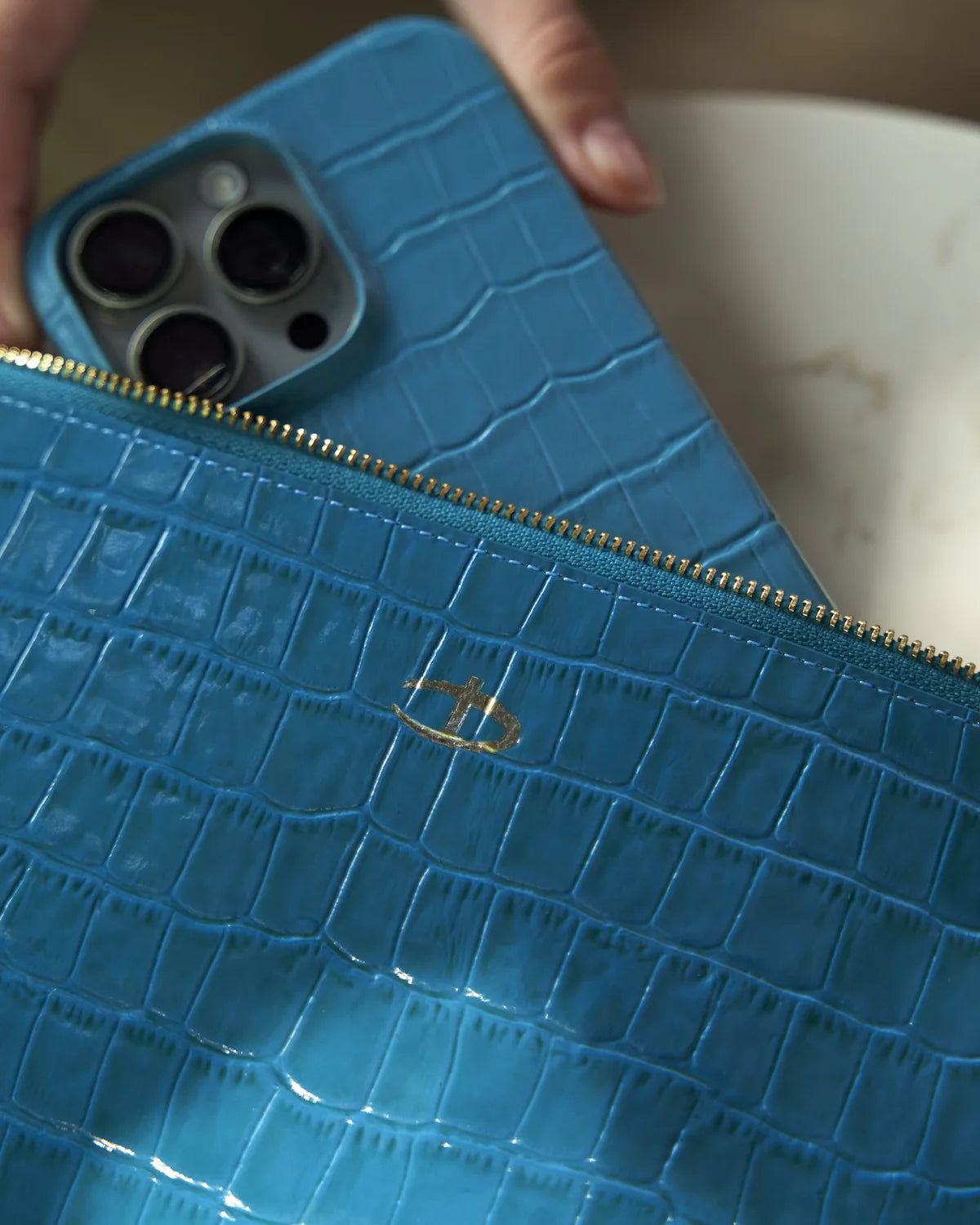 Deri Clutch Çanta | Turkuaz Croco