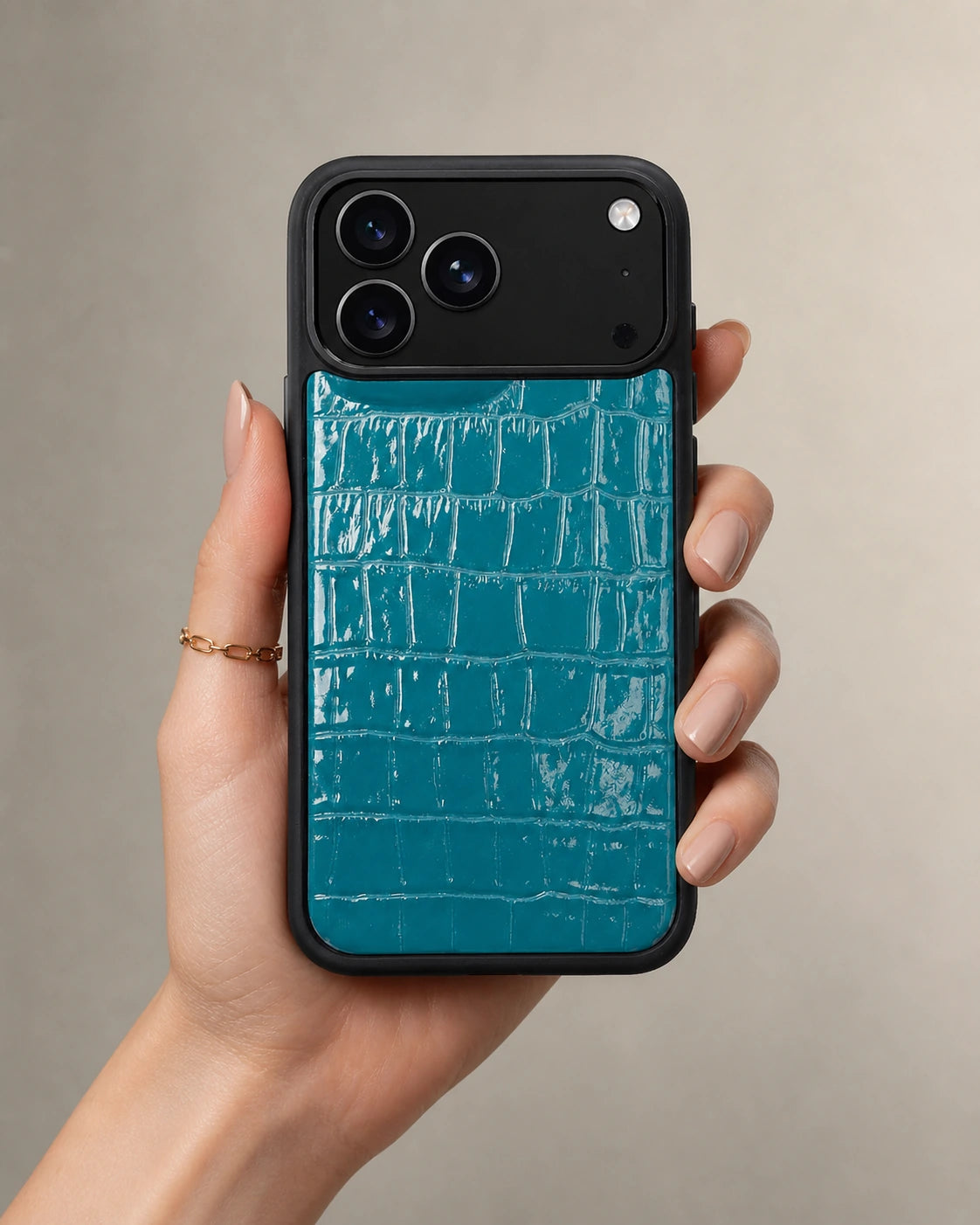 Deri iPhone Kılıfı | Turkuaz Rugan Croco | Havuz