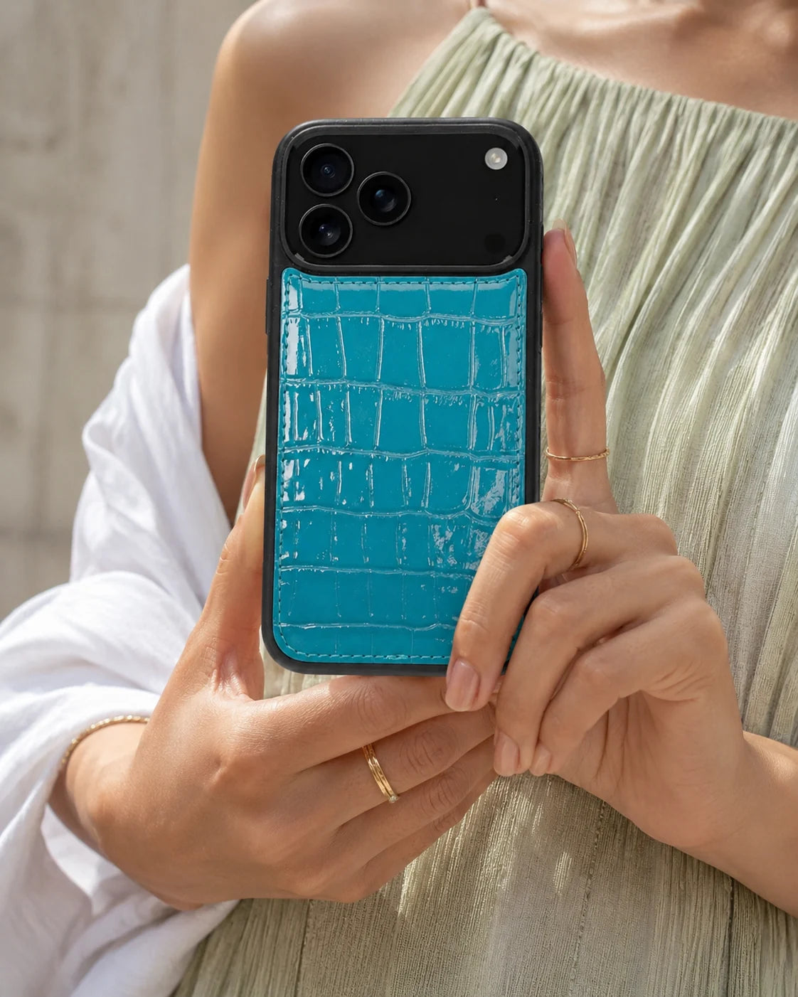 Premium iPhone Kılıfı | Turkuaz Rugan Croco
