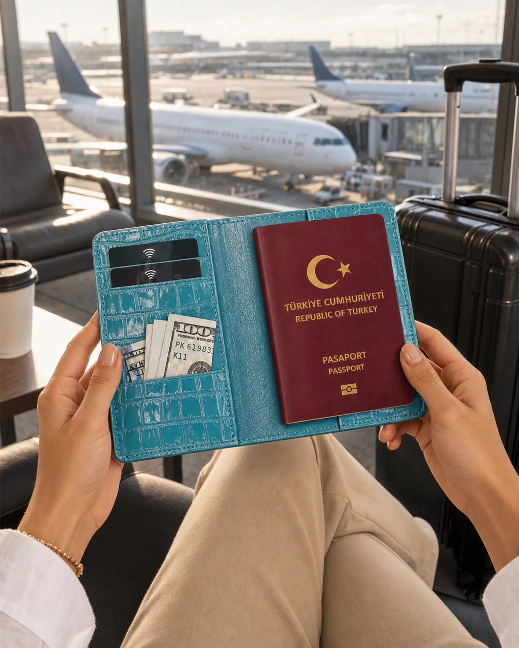 Turkuaz Rugan Croco deri pasaport kılıfı - görsel 3