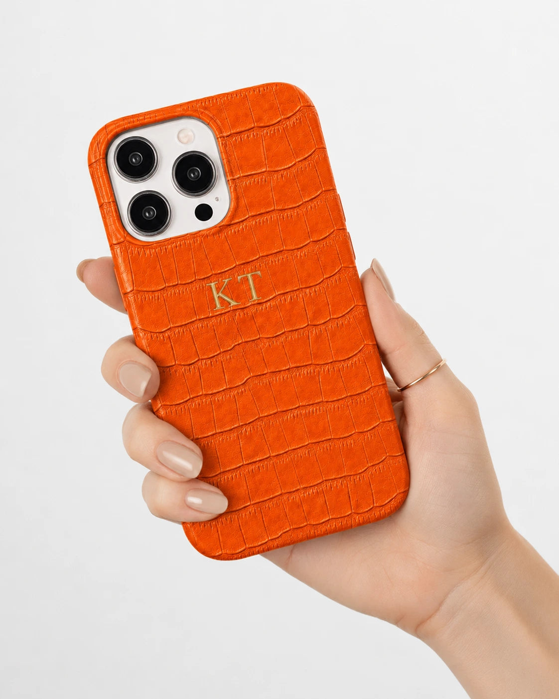 Turuncu Mat Croco Deri iPhone Kılıfı