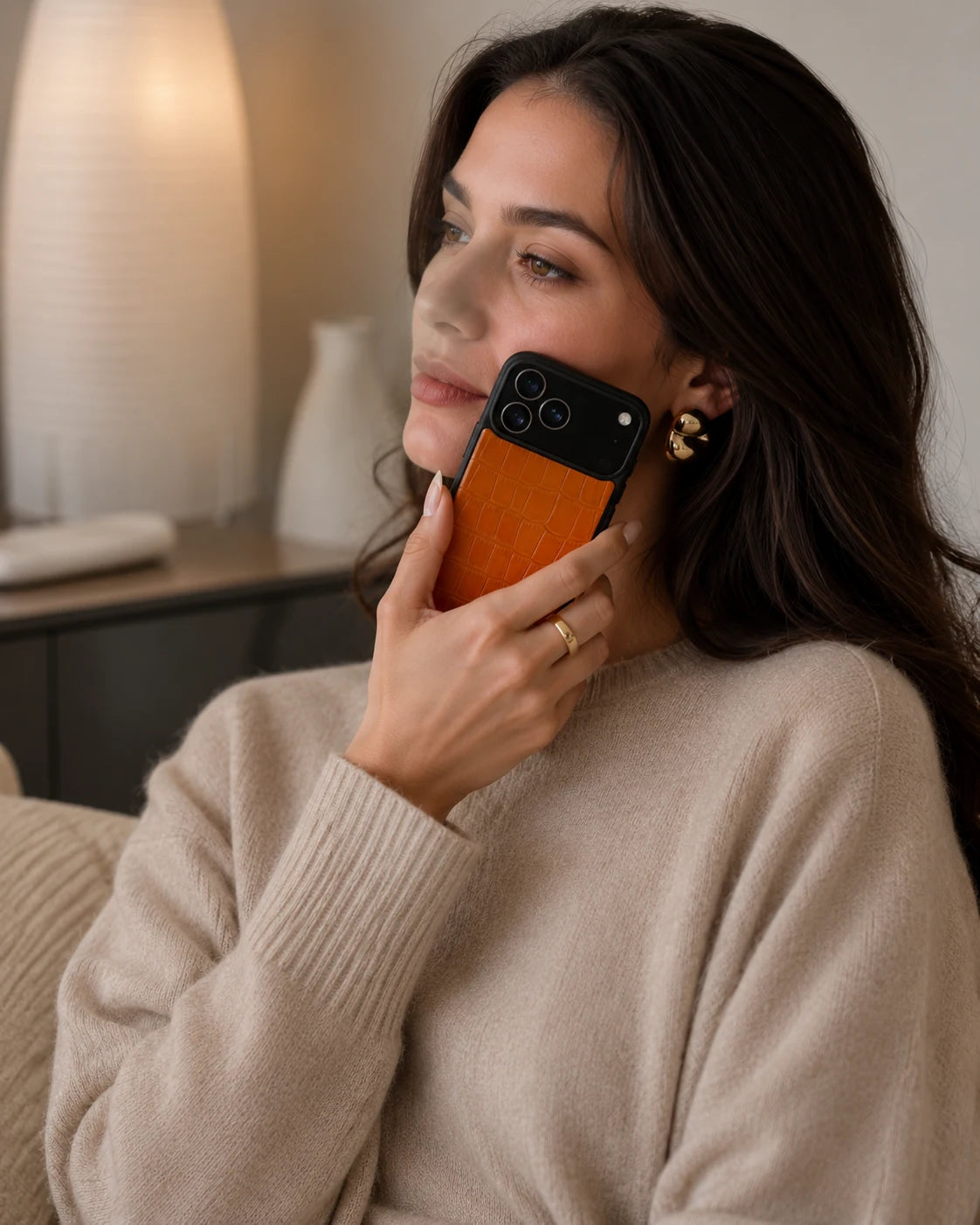 Deri iPhone Kılıfı | Turuncu Rugan Croco | Havuz