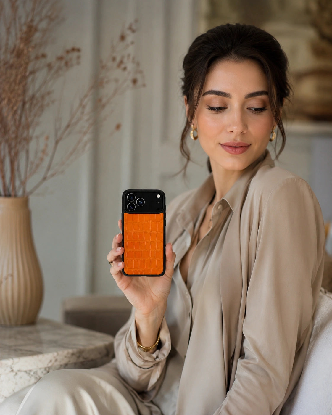 Deri iPhone Kılıfı | Turuncu Rugan Croco | Havuz