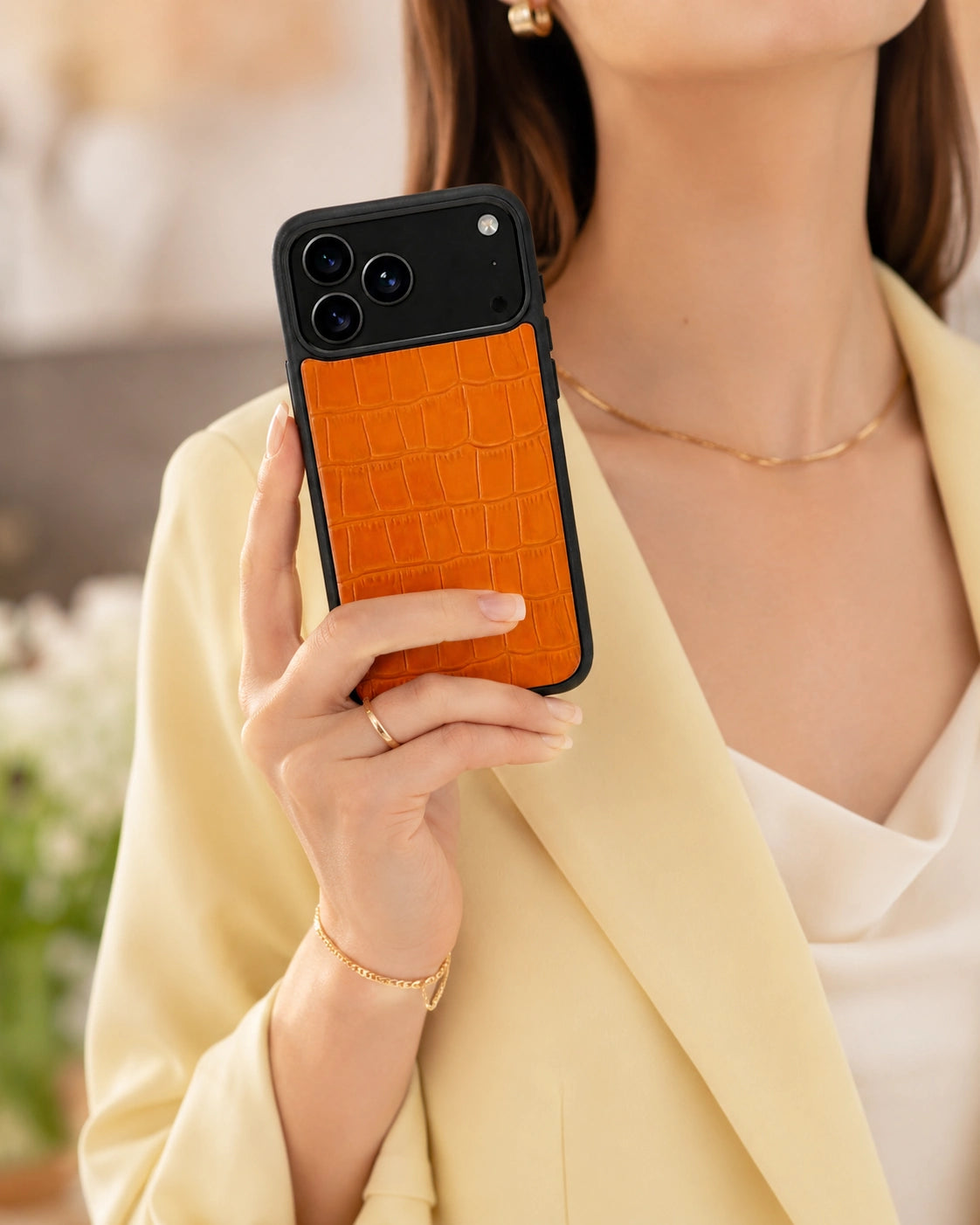 Deri iPhone Kılıfı | Turuncu Rugan Croco | Havuz