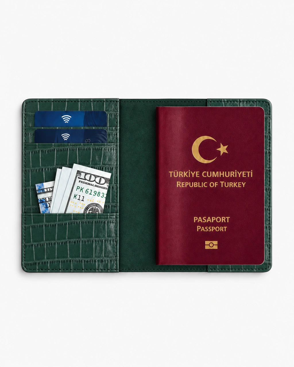 Zümrüt Yeşili Croco deri pasaport kılıfı - görsel 3