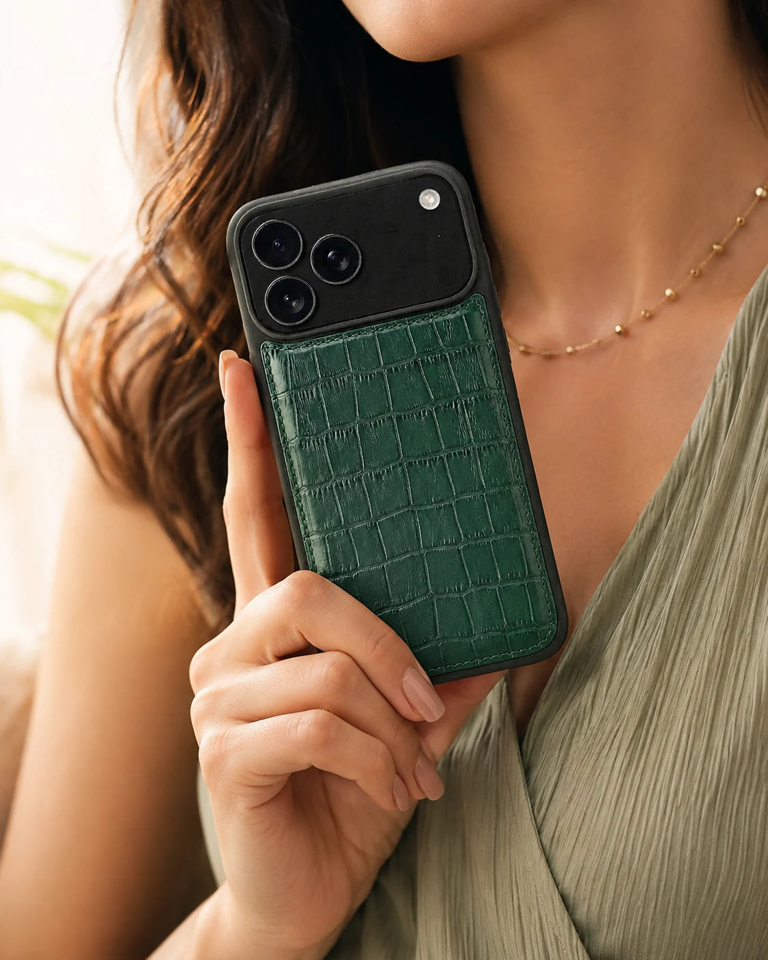 Premium iPhone Kılıfı | Zümrüt Yeşili Croco