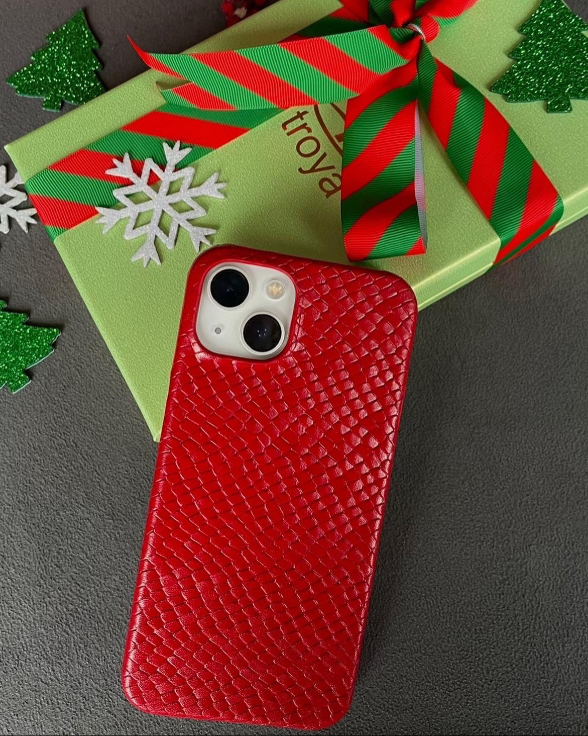 Su Pitonu Desenli Deri iPhone Kılıfı | Kırmızı