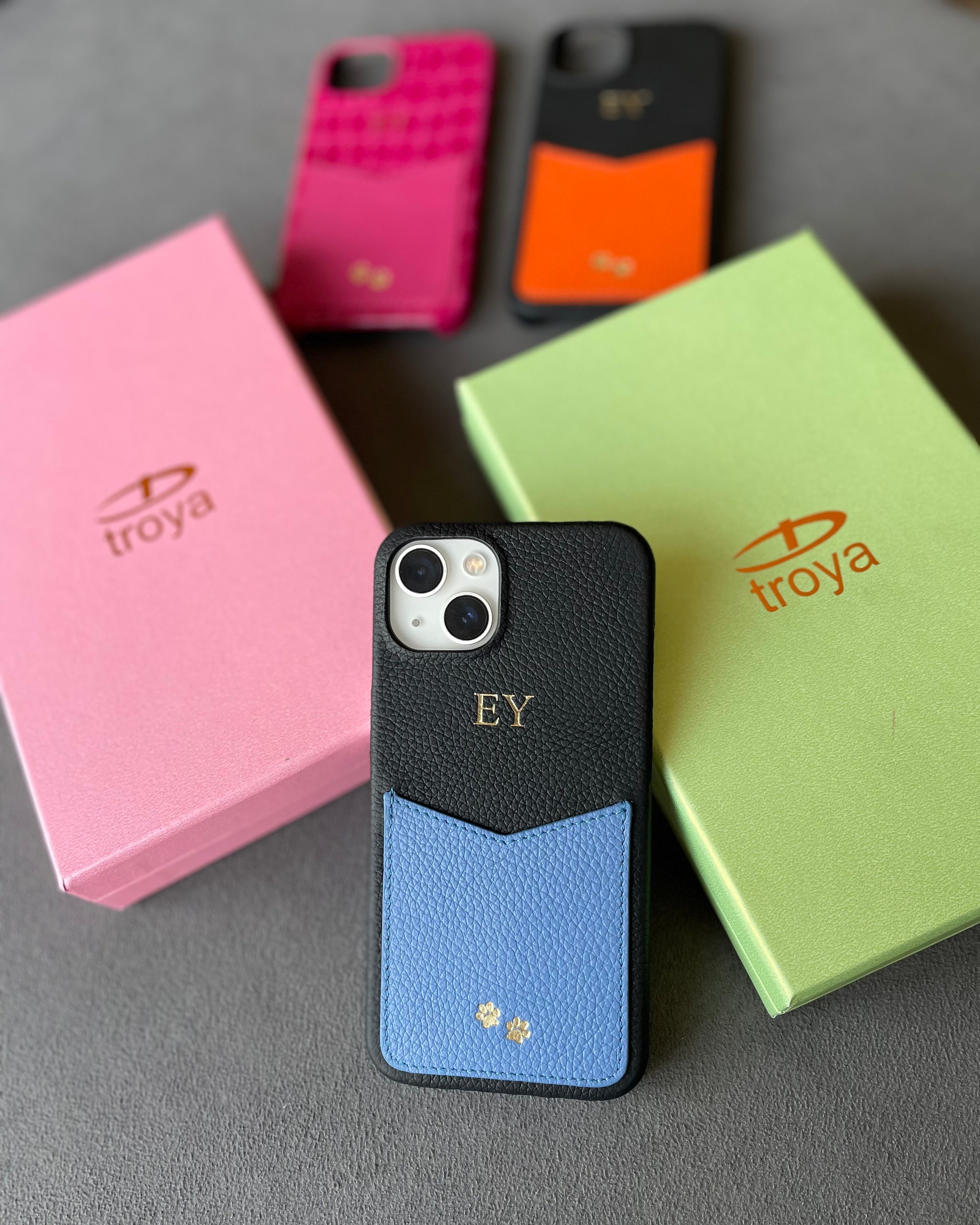 Deri iPhone Kılıfı | Cepli Model | Siyah Mavi Togo