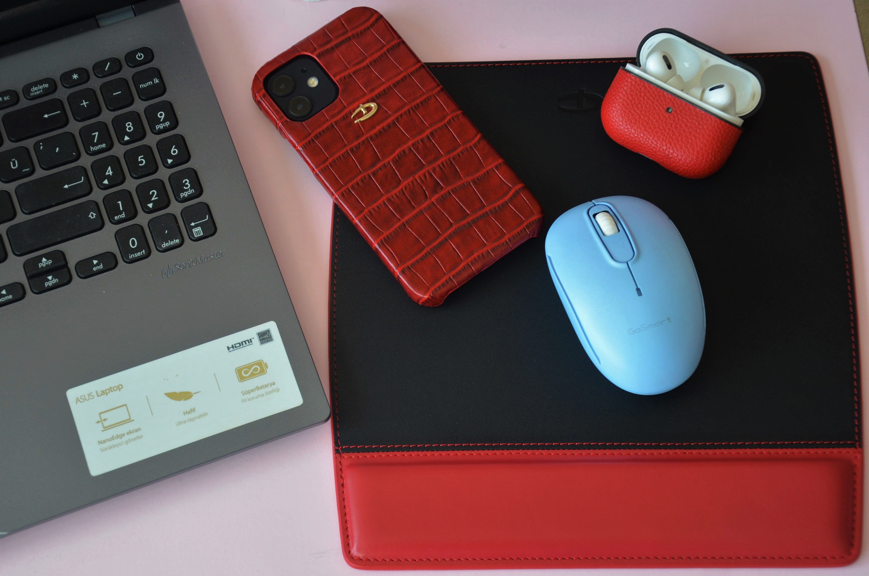 Deri Mouse Pad-Kırmızı