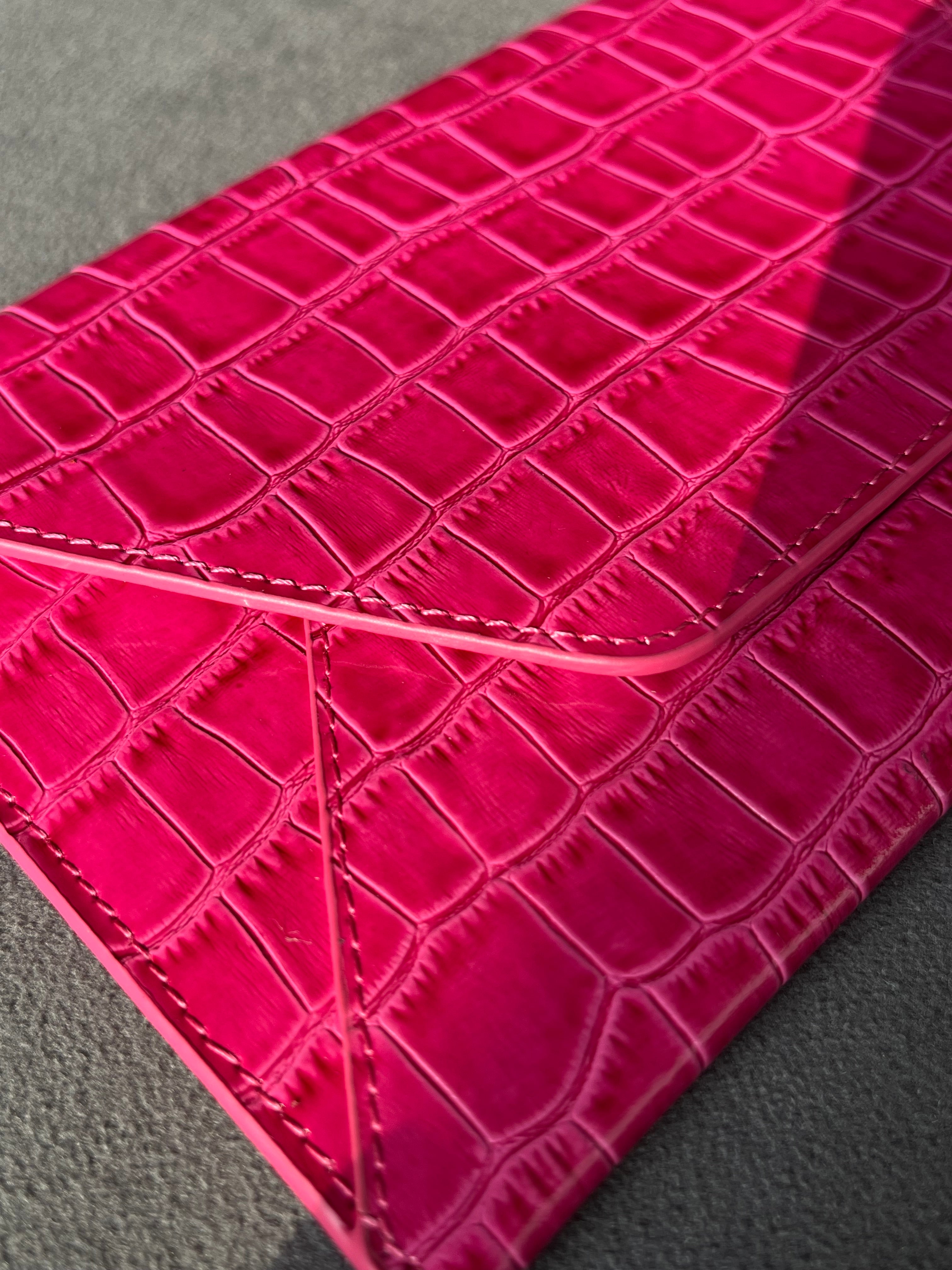 Deri Zarf Cüzdan Fuşya Croco