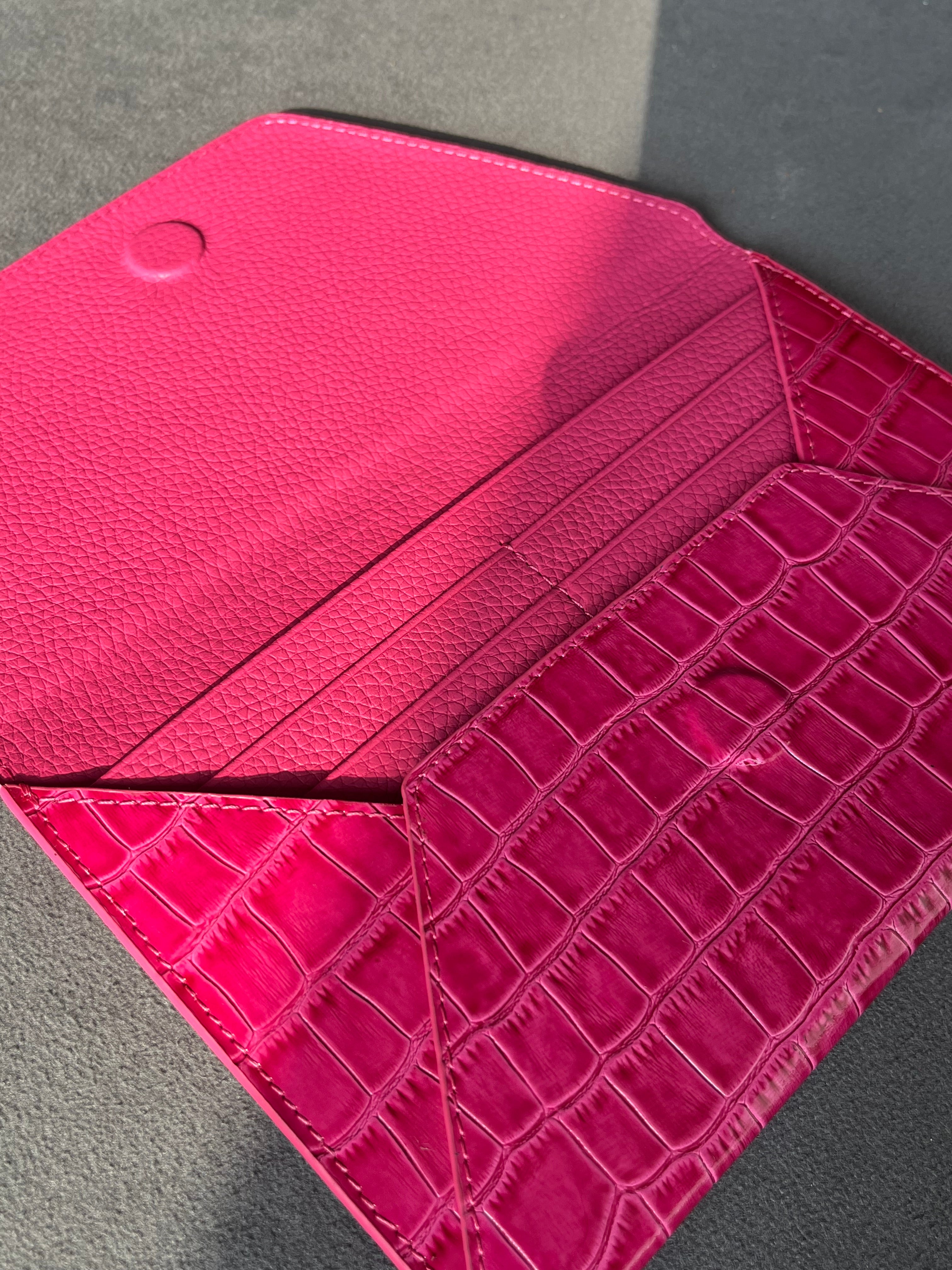 Deri Zarf Cüzdan Fuşya Croco