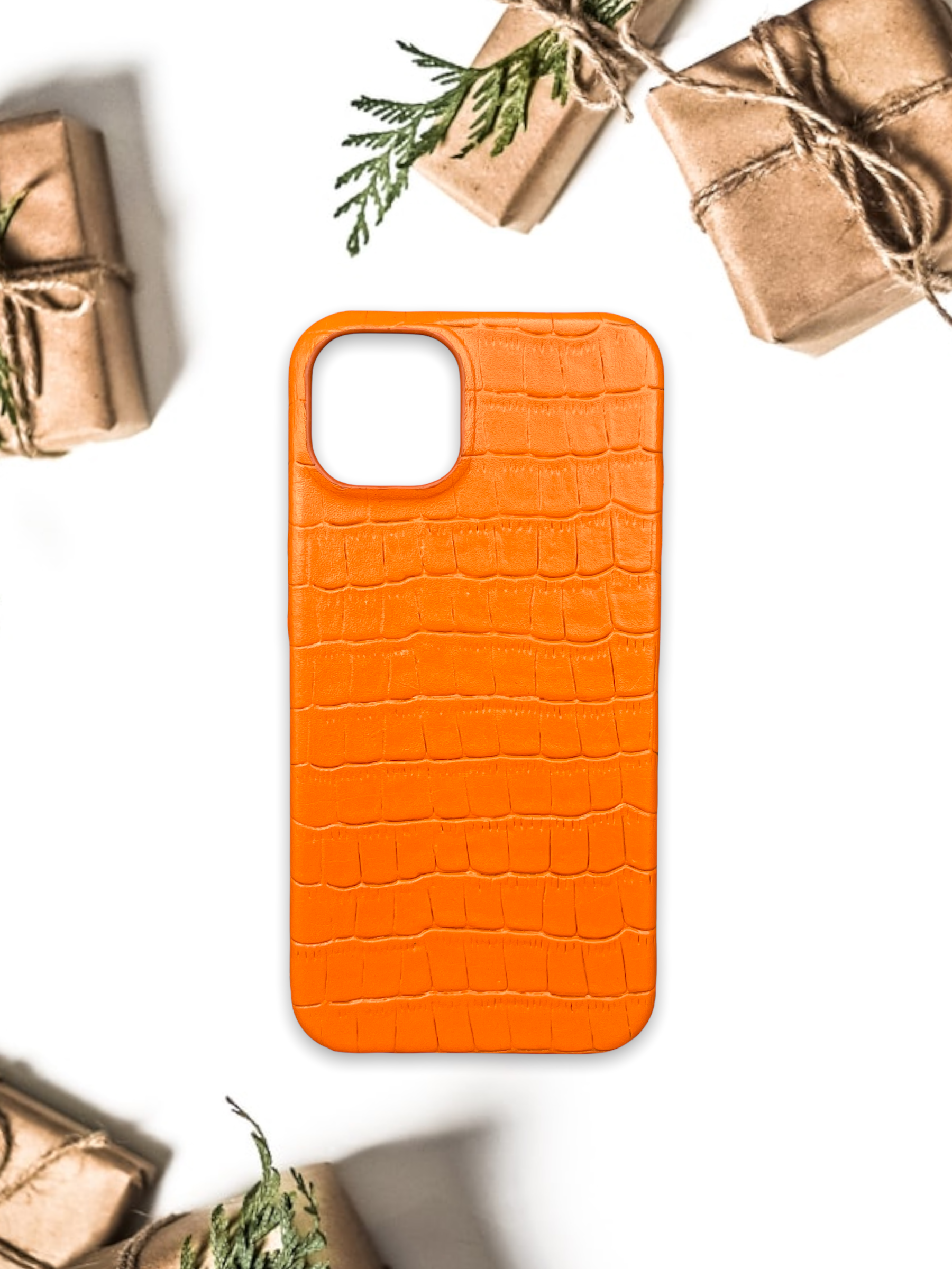 Turuncu Mat Croco Deri iPhone Kılıfı