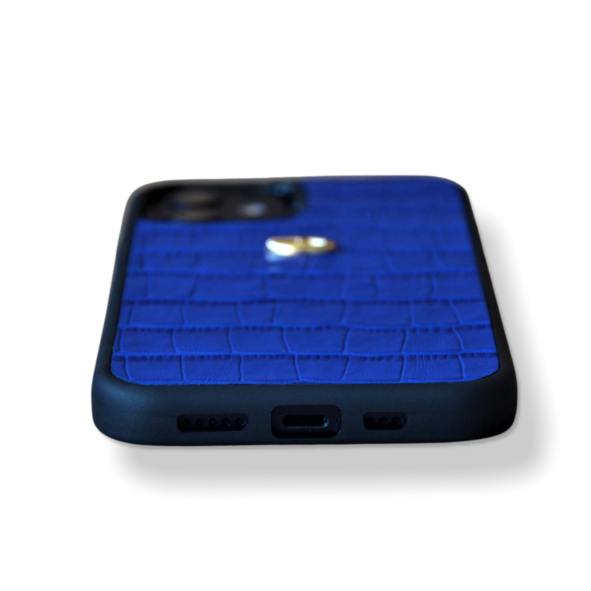 Saks Mavi Mat Croco Deri iPhone Kılıfı