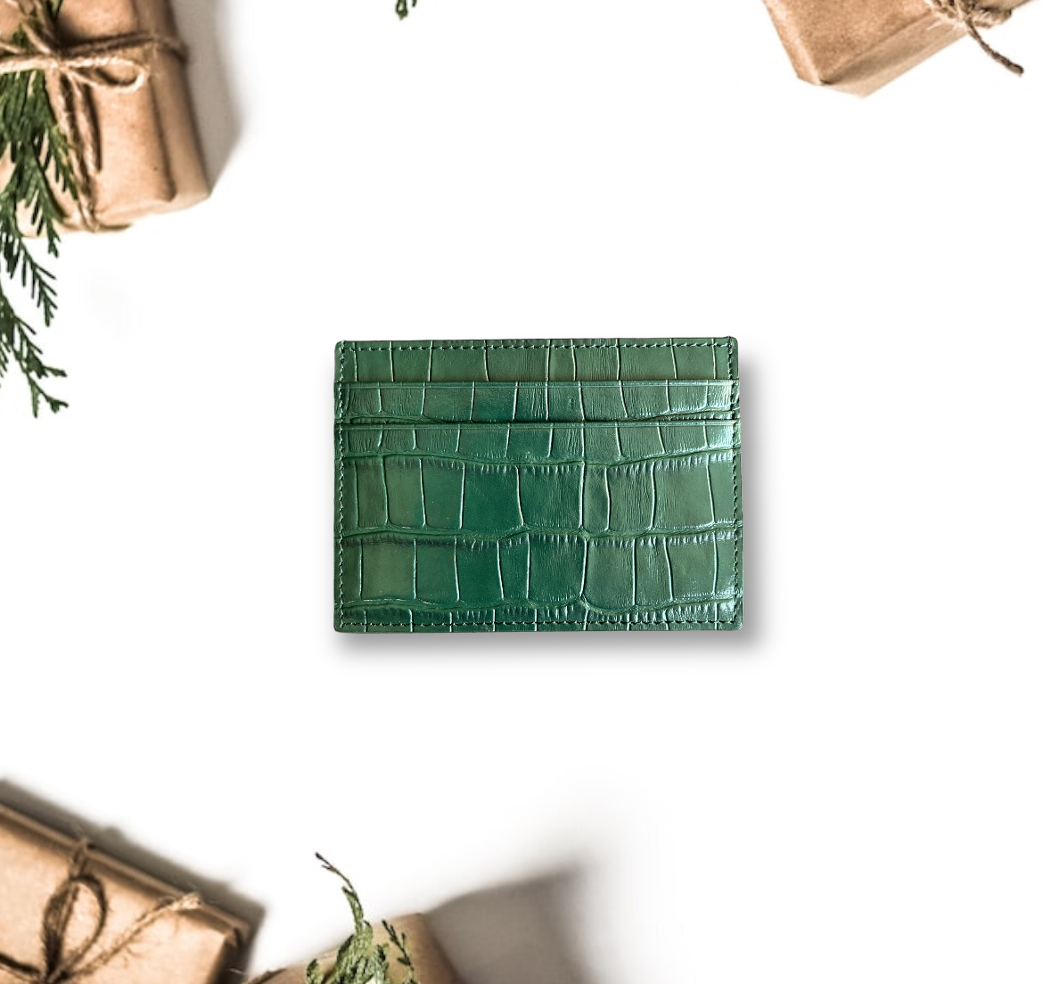 Deri Kredi Kartlık -Croco Koyu Yeşil
