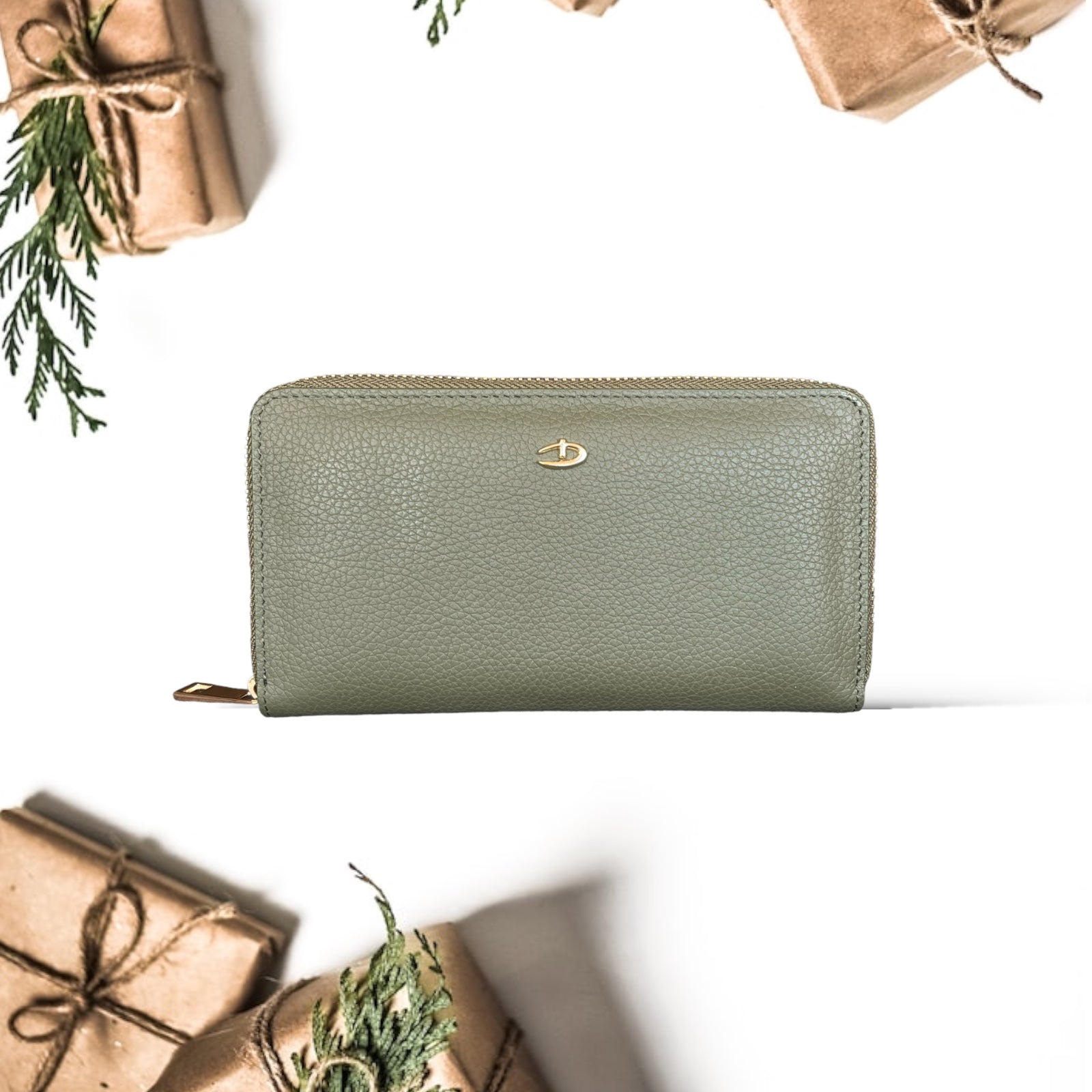 Deri fermuarlı cüzdan Haki yeşili