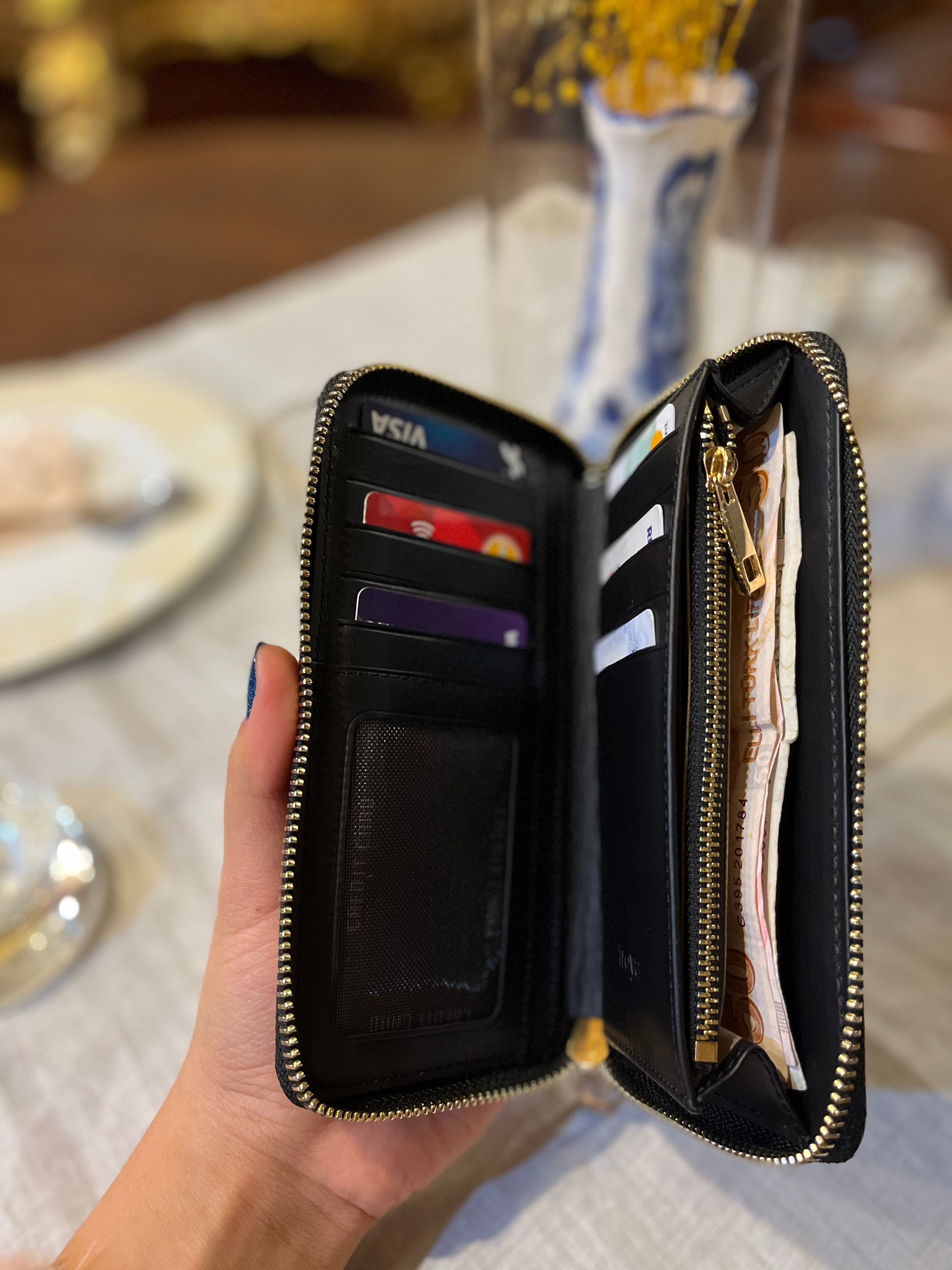 Deri fermuarlı cüzdan Siyah Croco