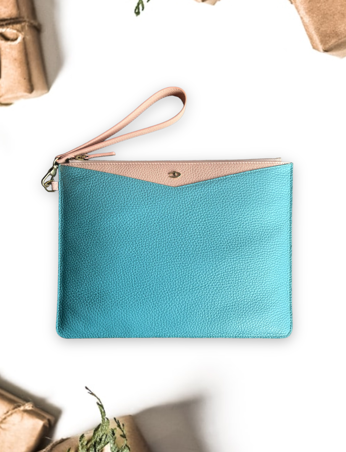 Deri Clutch Çift Renk büyük