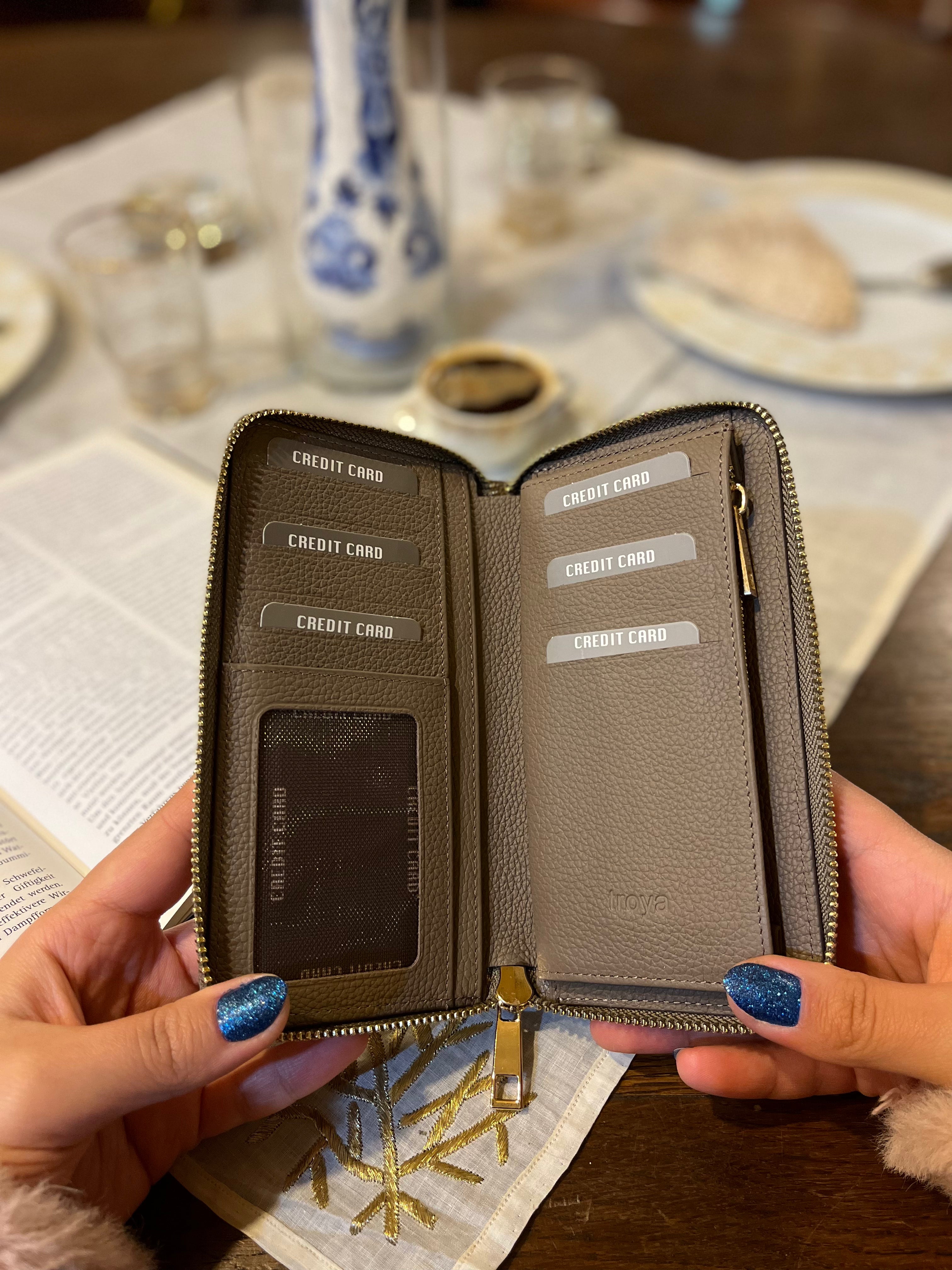 Deri fermuarlı cüzdan Vizon