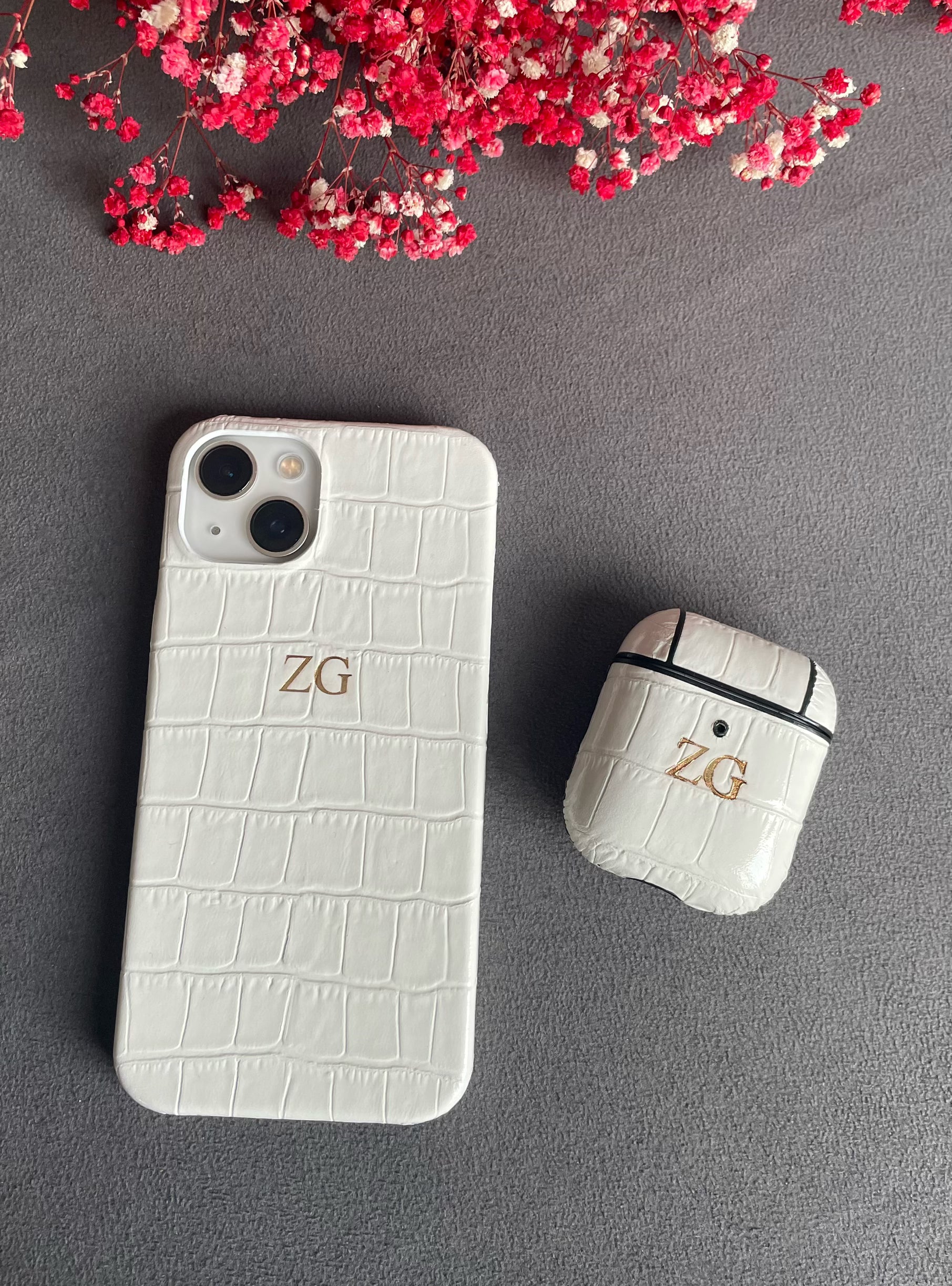 Emerald Serisi Rugan beyaz Croco ve AirPod kılıfı