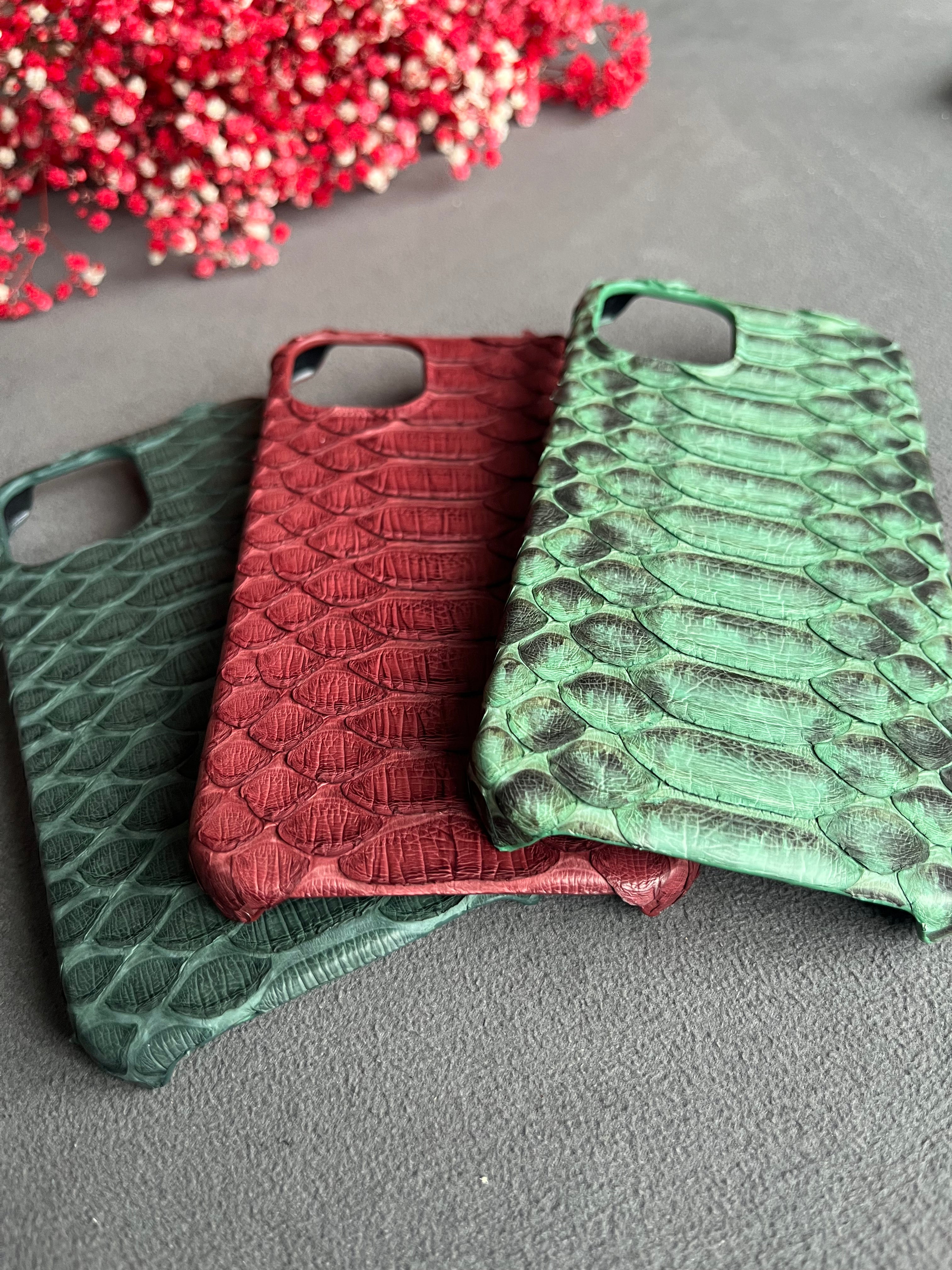 Gerçek Piton Deri iPhone Kılıf - Yeşil